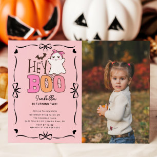 Hey Boo Ghost Photo Birthday Invitation