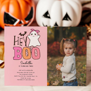 Hey Boo Ghost Photo Birthday Invitation