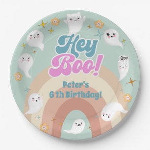 Hey boo goovy halloween retro kids birthday paper plate