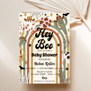 Hey Boo! Groovy Cactus Halloween Baby Shower  Invitation