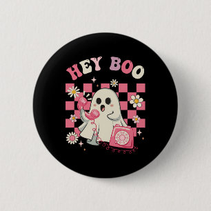 Hey Boo Groovy Cute Ghost Funny Halloween Womens K 6 Cm Round Badge