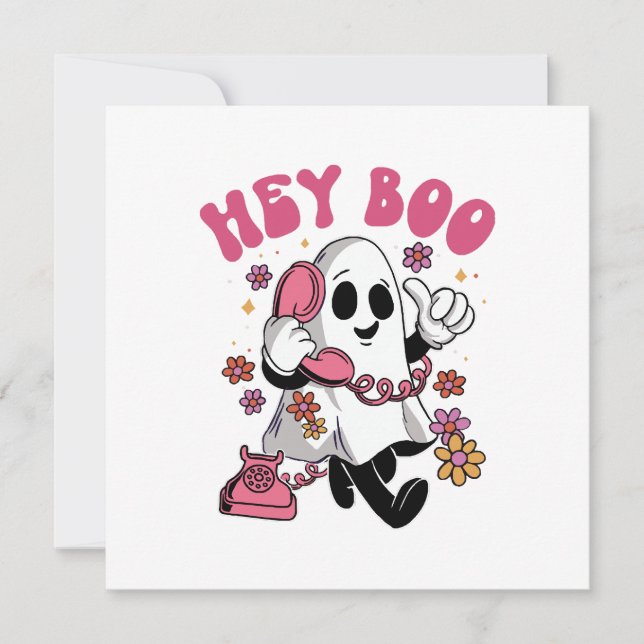 Hey Boo - Groovy Ghost Halloween Invitation (Front)