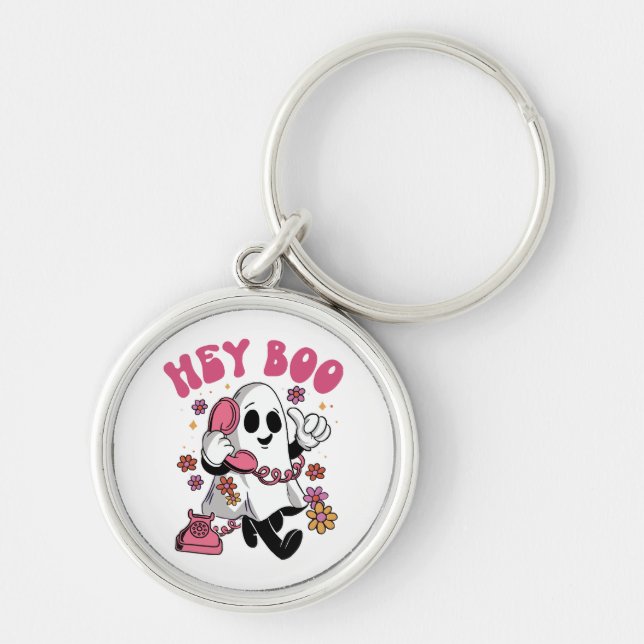 Hey Boo - Groovy Ghost Halloween Key Ring (Front)