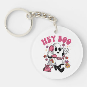 Hey Boo - Groovy Ghost Halloween Key Ring