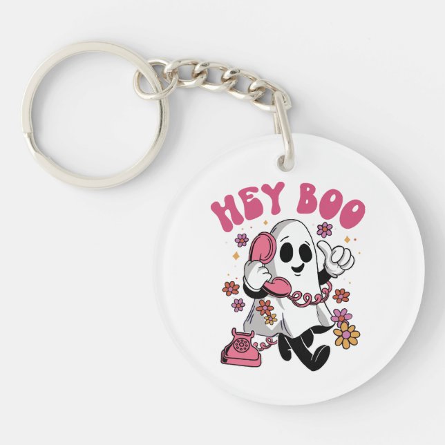 Hey Boo - Groovy Ghost Halloween Key Ring (Front)