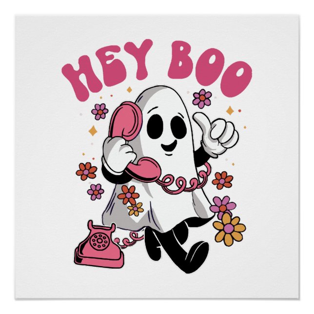 Hey Boo - Groovy Ghost Halloween Poster (Front)