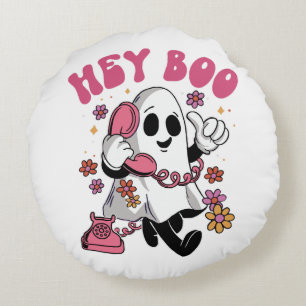 Hey Boo - Groovy Ghost Halloween Round Cushion