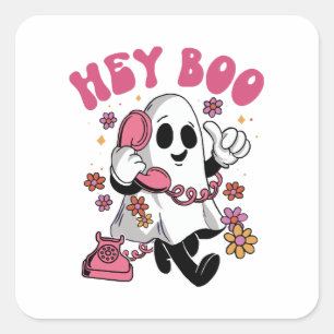 Hey Boo - Groovy Ghost Halloween Square Sticker