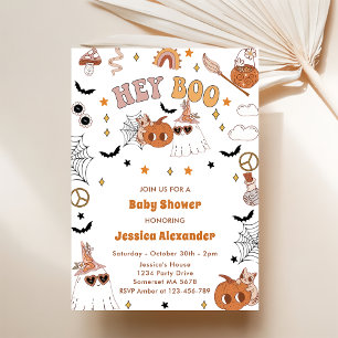 Hey Boo Groovy HalloweenCute Ghost  Baby Shower Invitation