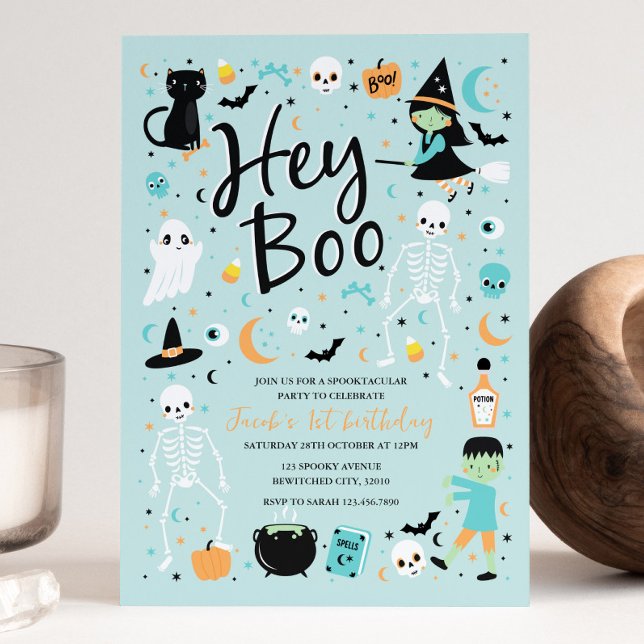 Hey Boo Halloween 1st Birthday Invitation (Creator Uploaded)