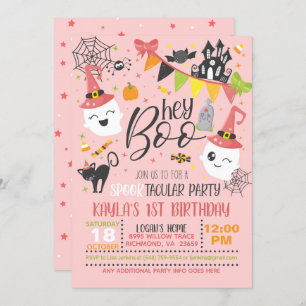 Hey Boo Halloween Birthday Invitation - Pink