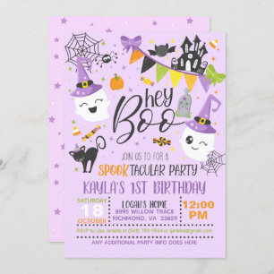 Hey Boo Halloween Birthday Invitation - Purple