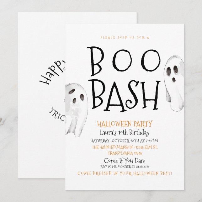 Hey Boo Halloween Ghost Birthday Invitation (Front/Back)