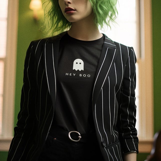 Hey Boo Halloween | Ghost Modern Minimalist Cute T-Shirt (Creator Uploaded)