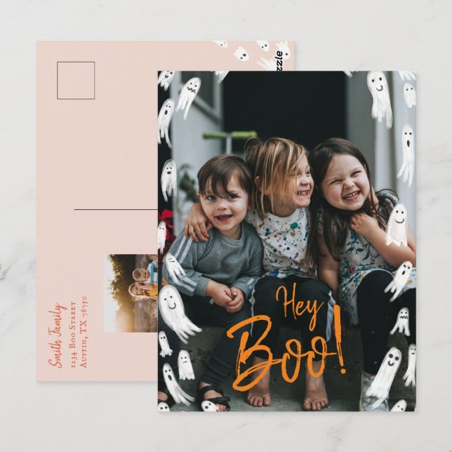 Hey Boo Halloween Ghost Photo Card (Front/Back)
