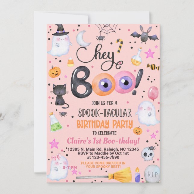 Hey boo Halloween girl birthday invite ANY AGE. (Front)
