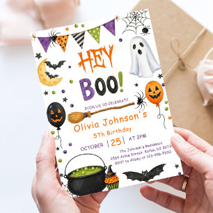 Hey Boo Halloween Groovy Ghost Birthday Party Invitation
