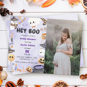 Hey Boo! Halloween Party Cute Ghost Baby Shower Invitation