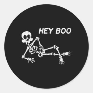 Hey Boo Halloween Shirt Cute Skeleton Funny Hallow Classic Round Sticker