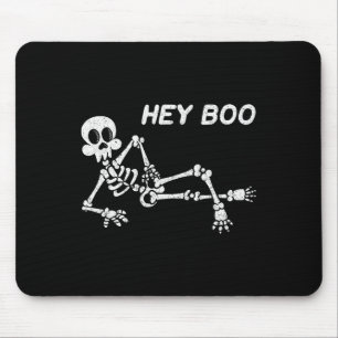 Hey Boo Halloween Shirt Cute Skeleton Funny Hallow Mouse Mat