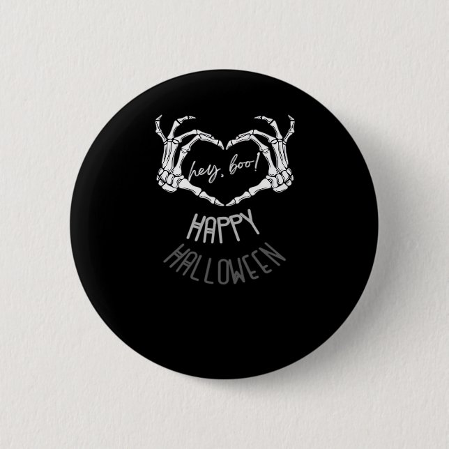 Hey, Boo! Happy Halloween Skeleton Hand Heart Clas 6 Cm Round Badge (Front)