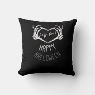 Hey, Boo! Happy Halloween Skeleton Hand Heart Clas Cushion