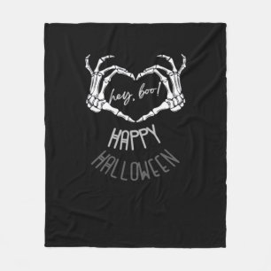 Hey, Boo! Happy Halloween Skeleton Hand Heart Clas Fleece Blanket