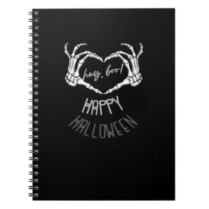 Hey, Boo! Happy Halloween Skeleton Hand Heart Clas Notebook