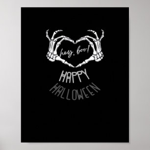 Hey, Boo! Happy Halloween Skeleton Hand Heart Clas Poster