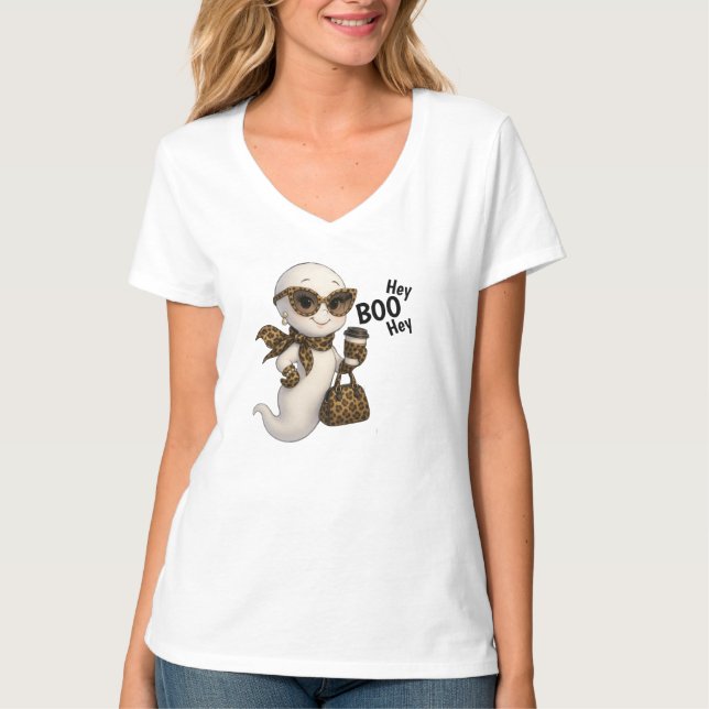 Hey BOO Hey – Glam Leopard Print Bougie Ghost Tee (Front)