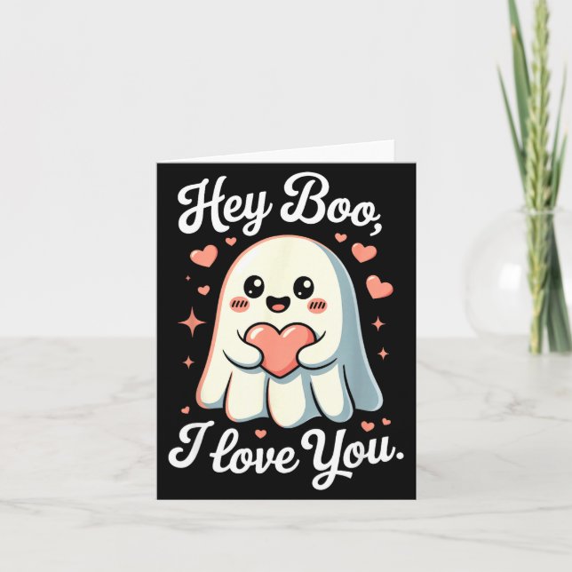 Hey Boo I Love You Cute Ghost Heart Valentine Coup Card (Front)