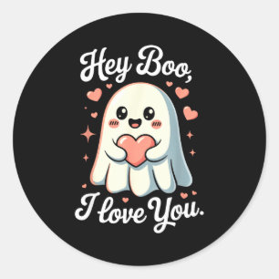 Hey Boo I Love You Cute Ghost Heart Valentine Coup Classic Round Sticker