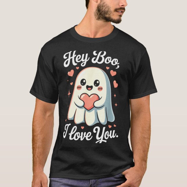 Hey Boo I Love You Cute Ghost Heart Valentine Coup T-Shirt (Front)