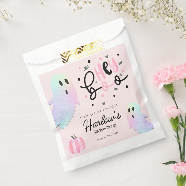 Hey Boo iridescent Ghost Pink Halloween Party Favour Bags (Sealed)