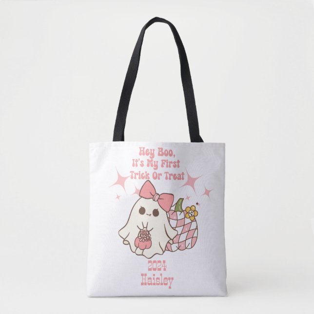 Hey Boo, It's My First Trick or Treat Personalised Tote Bag (Front)