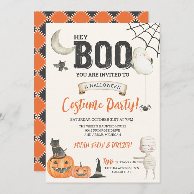 Hey BOO Kid Friendly Halloween Costume Party  Invitation (Front/Back)