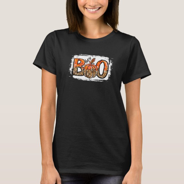 Hey Boo Leopard Pumpkin Boo Crew Spooky Halloween  T-Shirt (Front)