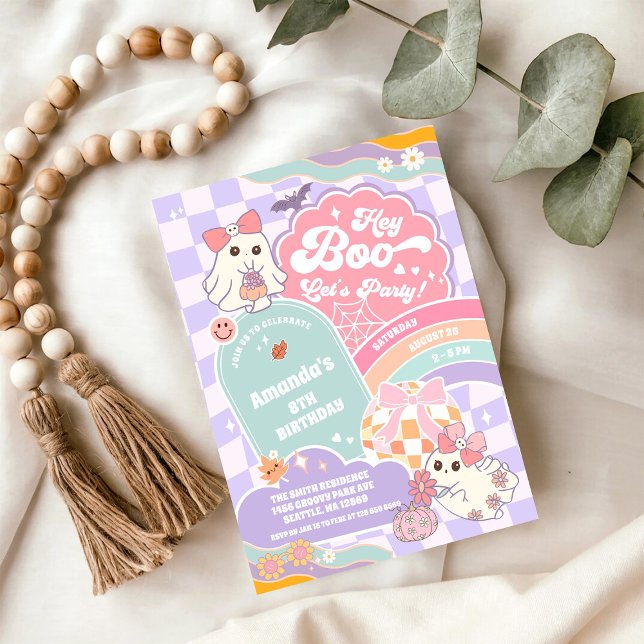 Hey Boo Lets Party Rainbow Spooky Birthday  Invitation (Creator Uploaded)