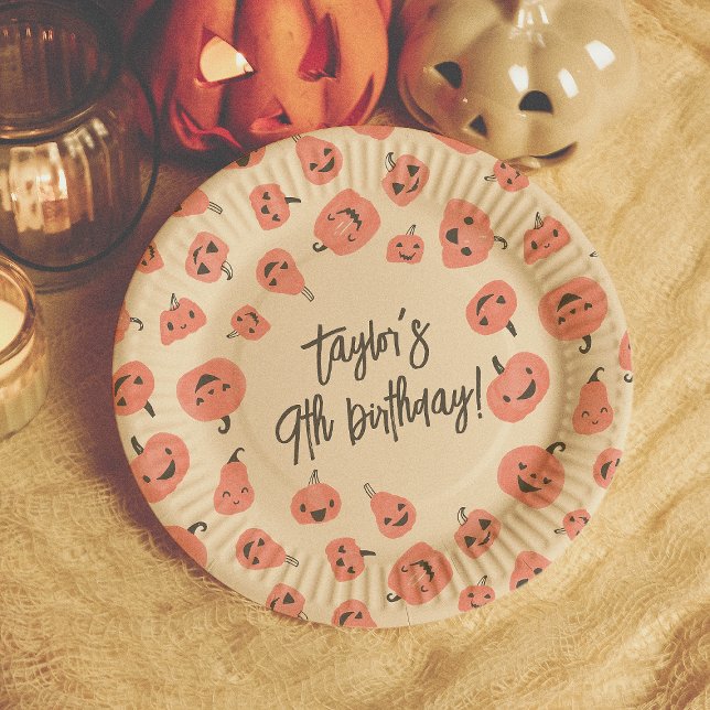 Hey Boo Modern Halloween Boho Girl Birthday Party Paper Plate (Creator Uploaded)