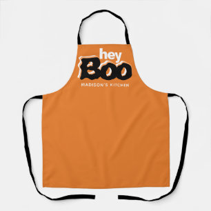 Hey Boo Orange And Black Halloween Personalised Apron