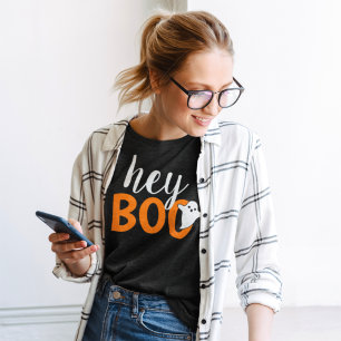 Hey Boo Orange Black Funny Halloween Ghost Womens
