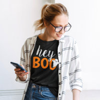 Hey Boo Orange Black Funny Halloween Ghost Womens
