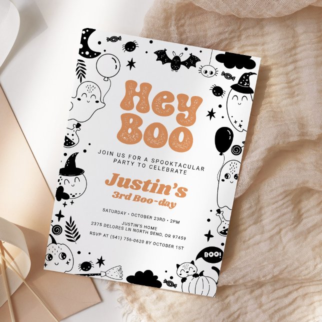 Hey Boo Orange Ghost Halloween Birthday  Invitation (Creator Uploaded)