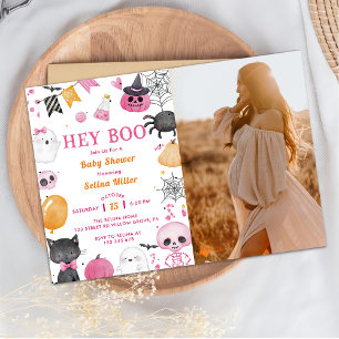 Hey Boo! Pink Halloween Baby Shower Photo Invitation