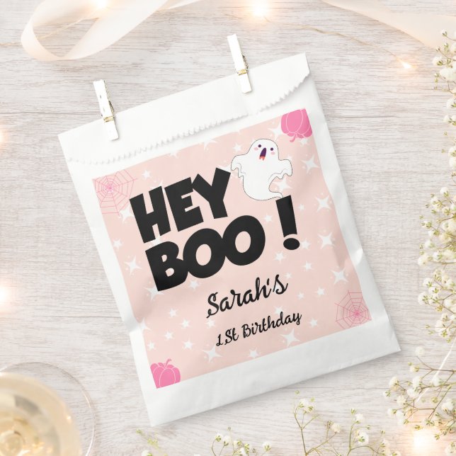 Hey Boo Pink Halloween Ghost Birthday party Favour Bags (Clipped)