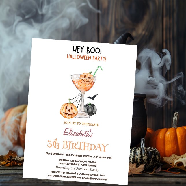Hey Boo Pumpkin Cocktail Halloween Birthday   Invitation (Creator Uploaded)