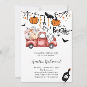 hey boo Red Pumpkin Pickup Truck Baby Shower Invitation