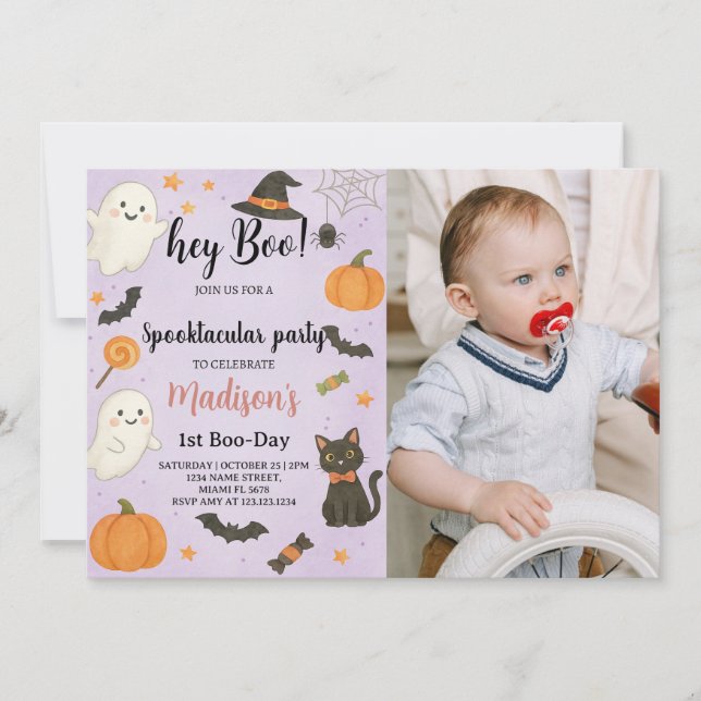 Hey Boo Spooktacular 1st Birthday Invitation (Front)