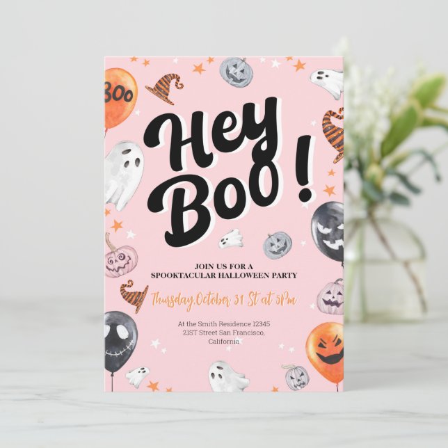 Hey Boo Spooktacular Halloween Party Invitation (Standing Front)