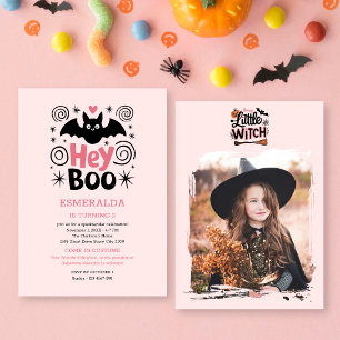 Hey Boo! Spooky Cute Pink Halloween Birthday Party Invitation